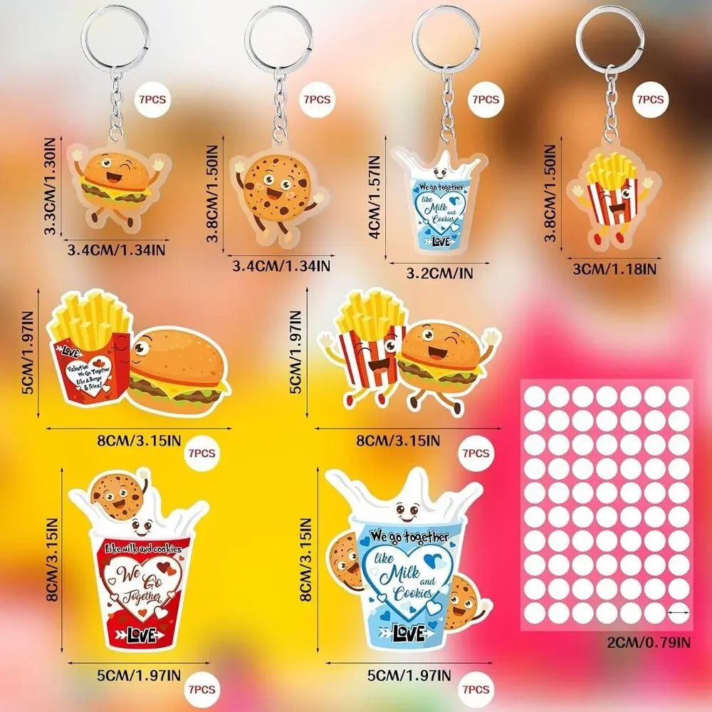 28 Keychain Party Favors Milk Burgers Fries Valentine's Classroom Treasure Chest